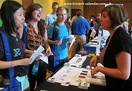 Researchers discuss lab supplies and their work at a past BioResearch Product Faire™ Event. 
